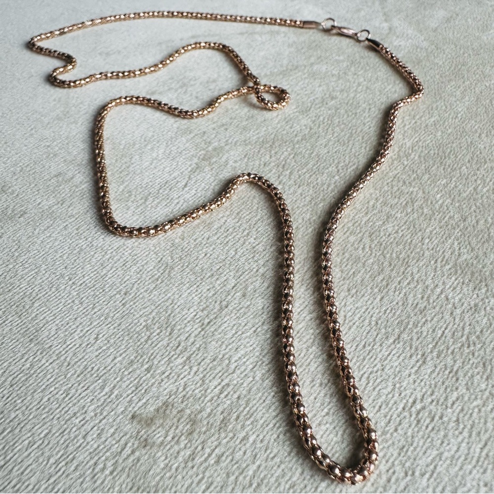 Rose Gold Tone Popcorn Chain Necklace | Classic Long Layering Chain 28” - Picture 5 of 8